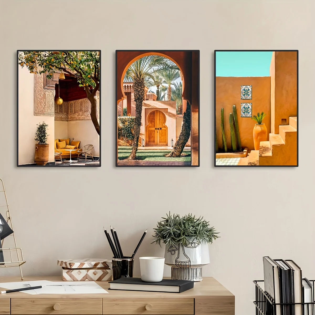 3pcs The Best Hotels and Resorts in Africa and The Middle East Canvas Printing Amanjena Wall Art Posters for Moroccan Home Decor