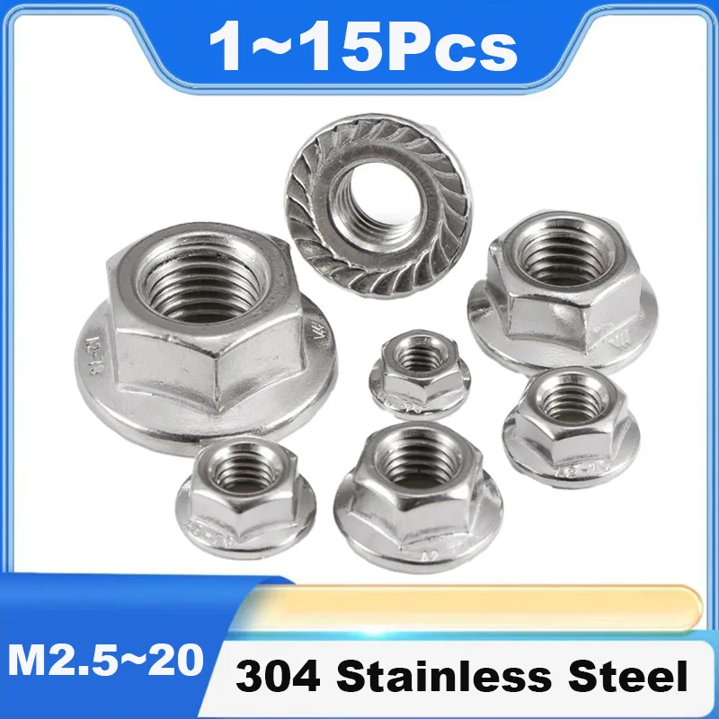 Serrated Flange Locknut 304 Stainless Steel Spinlock Hex Head Hexagon Flange Nut Serrated Hex Flange Lock Nut M2.5~M20