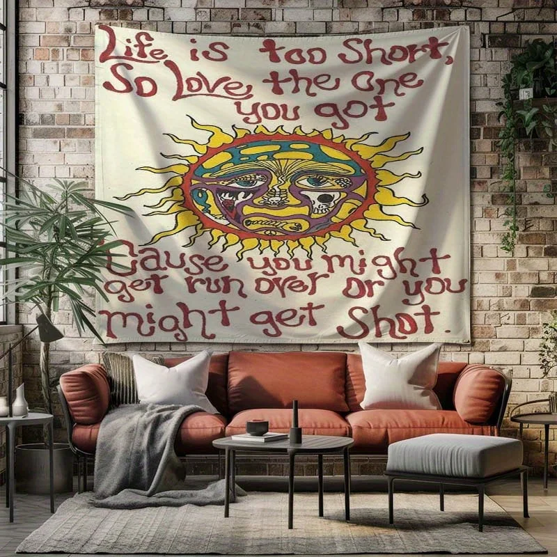 VIKAMA – tapisserie solaire inspirante, Slogan écrit à la main, visage souriant coloré, chambre à coucher, salon, arrière-plan décoratif américain