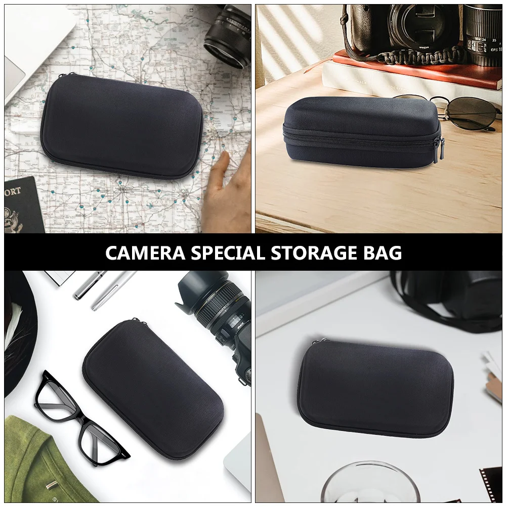 カメラ収納ポーチ 小型 大容量 ブラック オックスフォード布 Eva ハードキャリングケース 耐衝撃ジッパーバッグ ハンドヘルド用