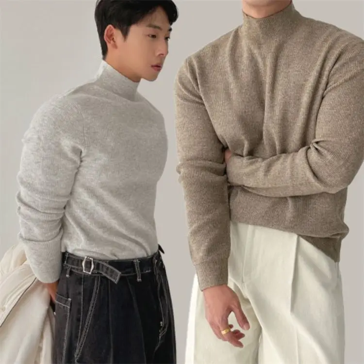 

2025 autumn and winter men's cashmere blended high-end half-high collar stretch-knit base pullover sweater