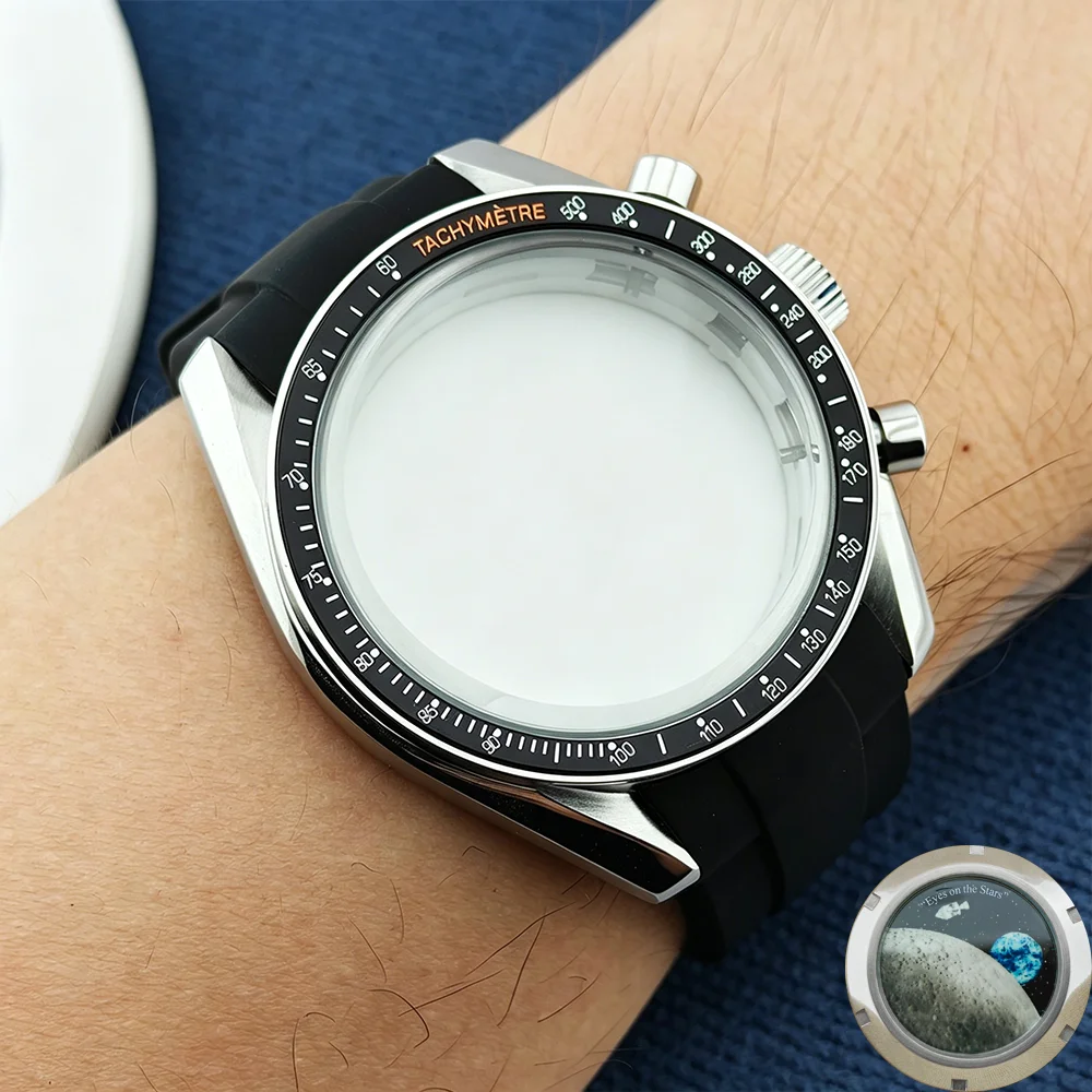 ForgeLink VK63 Moon Watch Case Rubber Strap 39.7mm VK63 Case Moon Watch Stainless Steel Case Suitable for 32.5mm VK63 Dial VK63