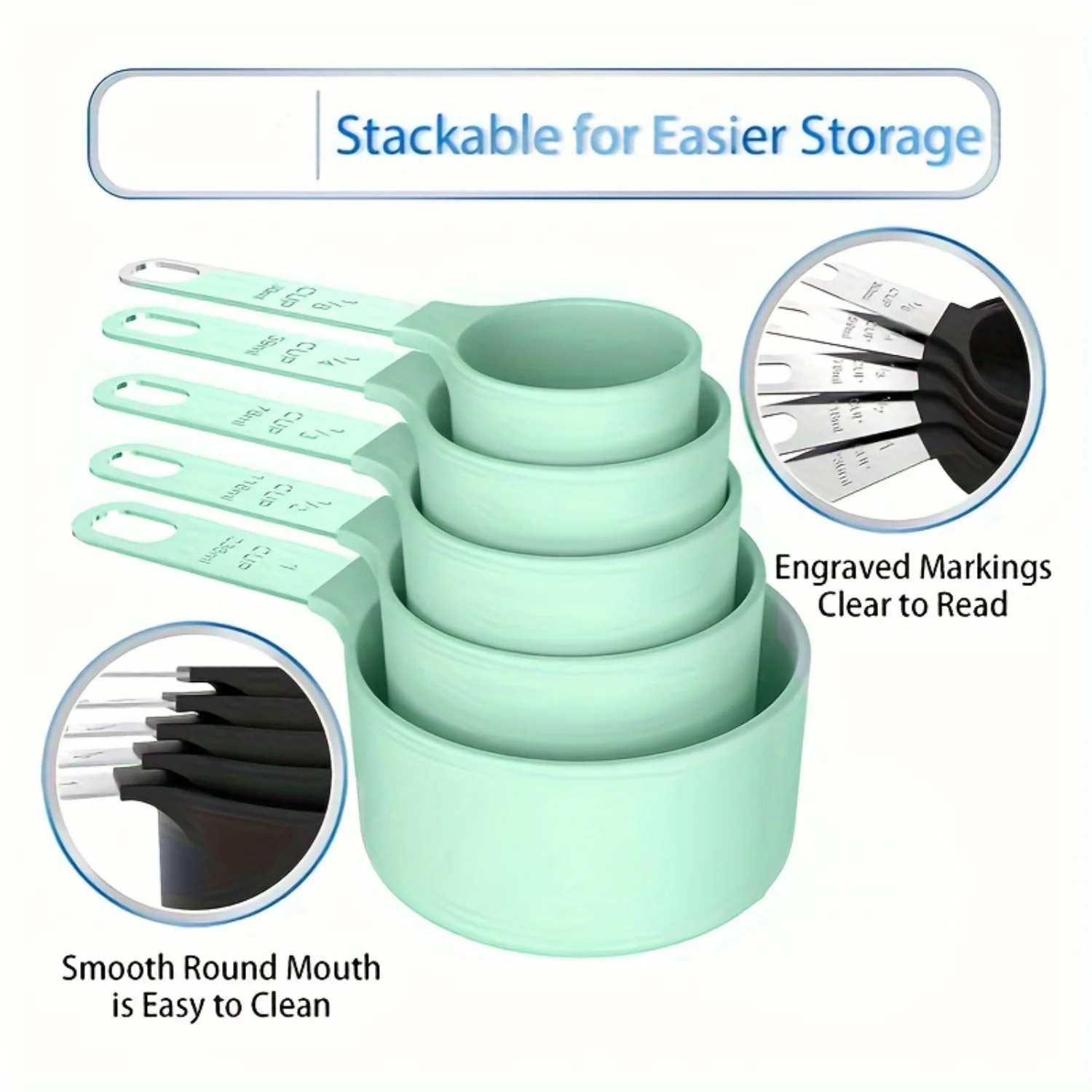 ステンレス鋼の計量カップとスプーンのセット、刻まれたマーキング、積み重ね可能、お手入れが簡単、丸いデザイン、正確なベーキング、8個