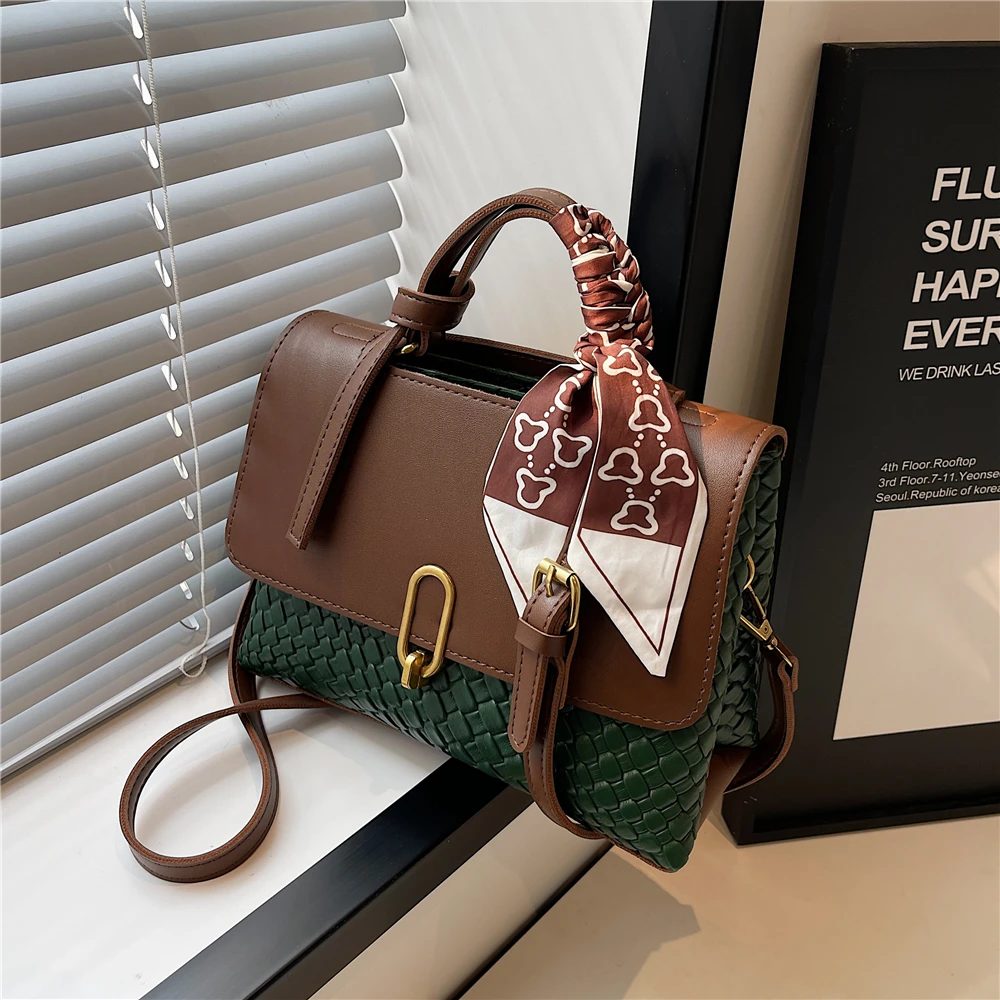 Hifashion 2 Layers Woven Pattern Small Shoulder Corssbody Bags For Women New 2024Trend Designer PU Leather Tote Ladies Handbags