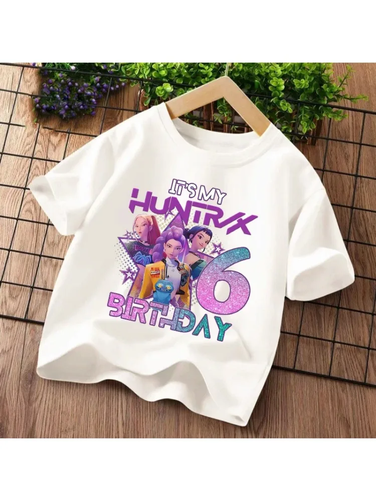 K-Pop Demon Hunters Kinder T-Shirt Kawaii Cartoon Geburtstag Nummer 1-9 Bedruckte Oberteile Mädchen T-Shirt Sommer Kurzarm Kinderkleidung