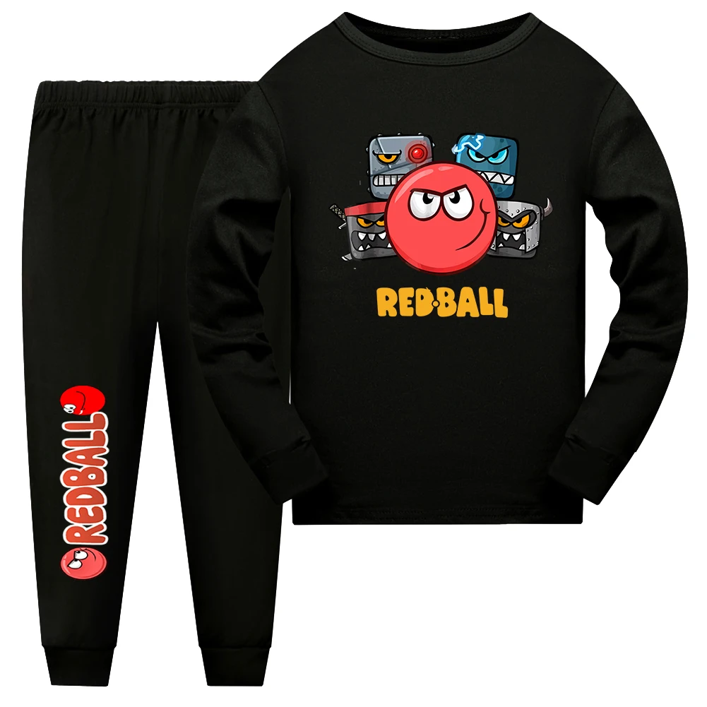 Cute Funny Boys Long Sleeve T-Shirt Set Gift Game Shop Red Ball 4 Cartoon Print Pajamas Fashion Sleepwear Hip Hop Tops Nightwear