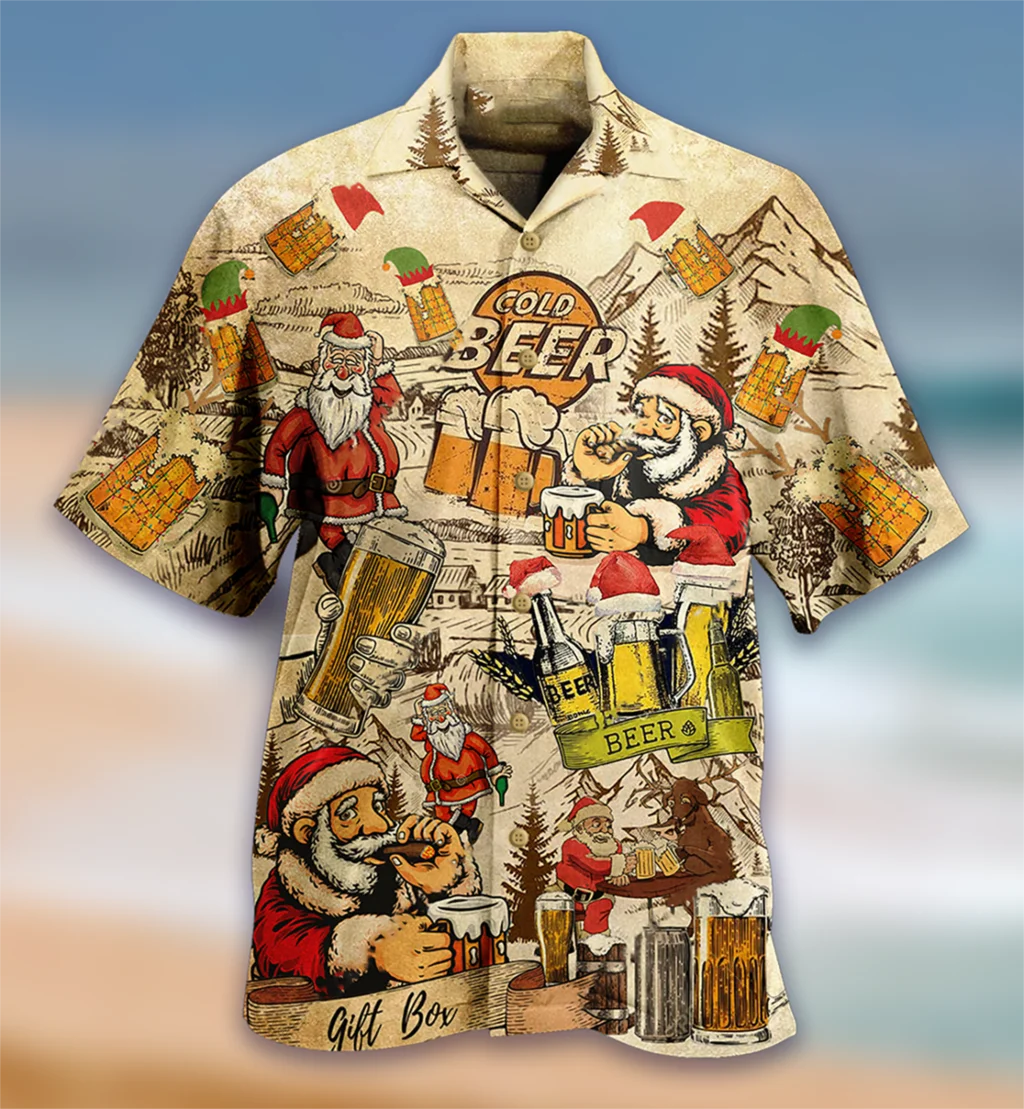 New Casual Men's Shirts Christmas Vintage Hawaiian Short Sleeve Oversize Shirts Summer Beach Wear