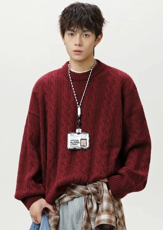 

Мужской свитер с капюшоном в стиле ретро, утолщенный однотонный вязаный пуловер, куртка с круглым вырезом, уличное осенне-зимнее пальто для мужчин