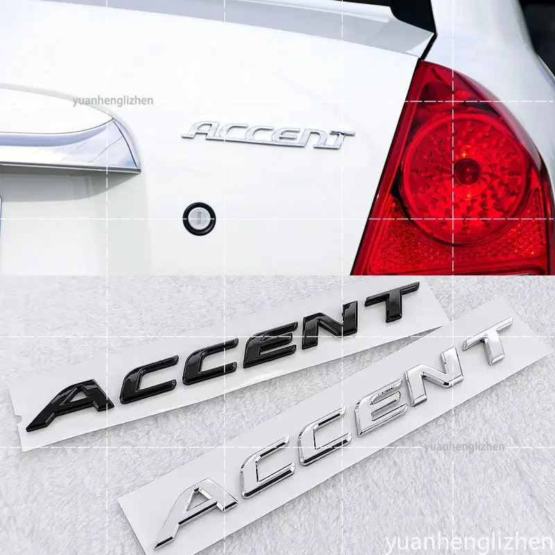 3D Chrome ABS Rear Tail Trunk Emblem Car Styling For ACCENT Car Letter Logo Fender Side Sticker Decorative Auto Accessories