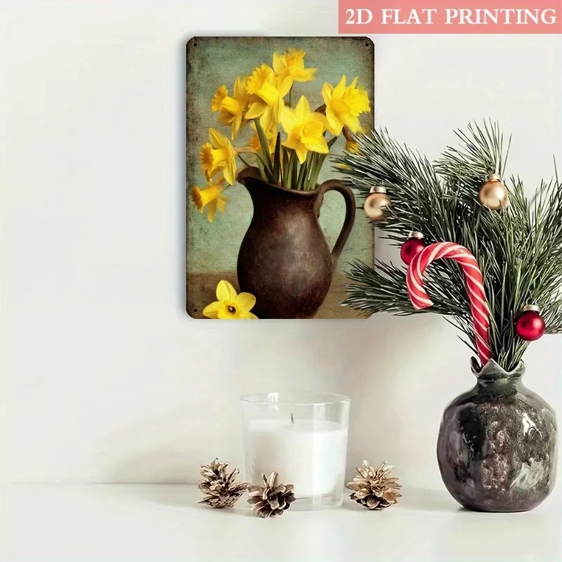 Vintage Daffodil Bouquet Metal Sign, Iron-Made, 8x12inch Vintage Wall Decorations, Tin Plate, Suitable for Living Room