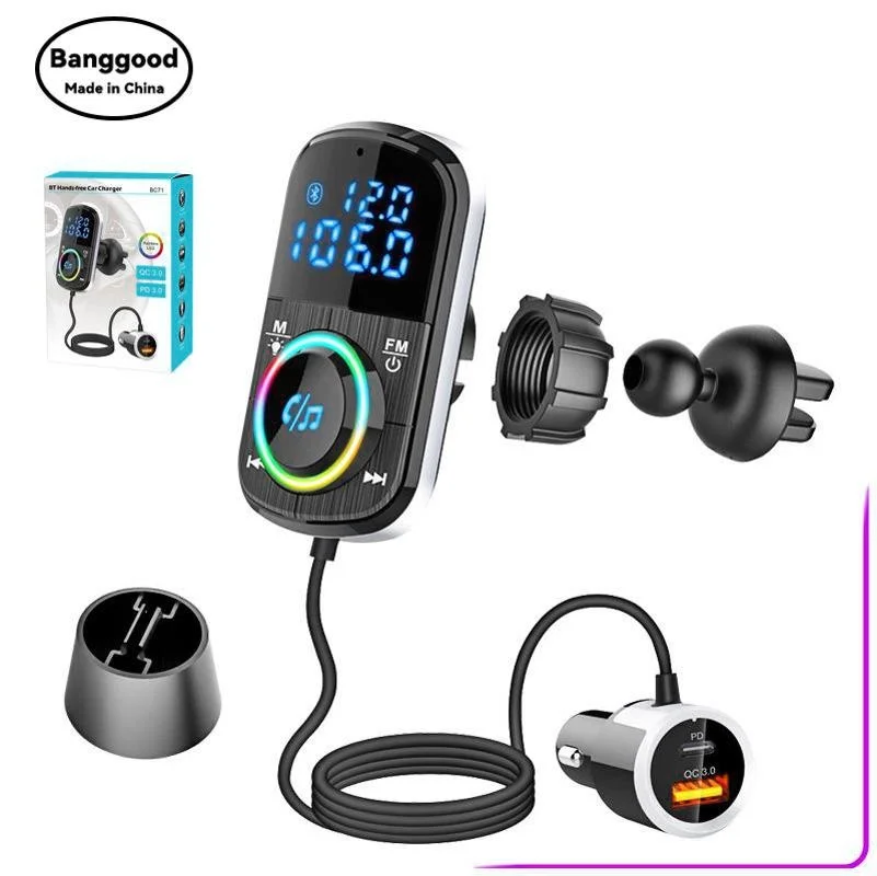

BC71 New Car Bluetooth MP3 Player QC3.0 Fast Charge PD Car Ambient Light Charger FM Transmitter