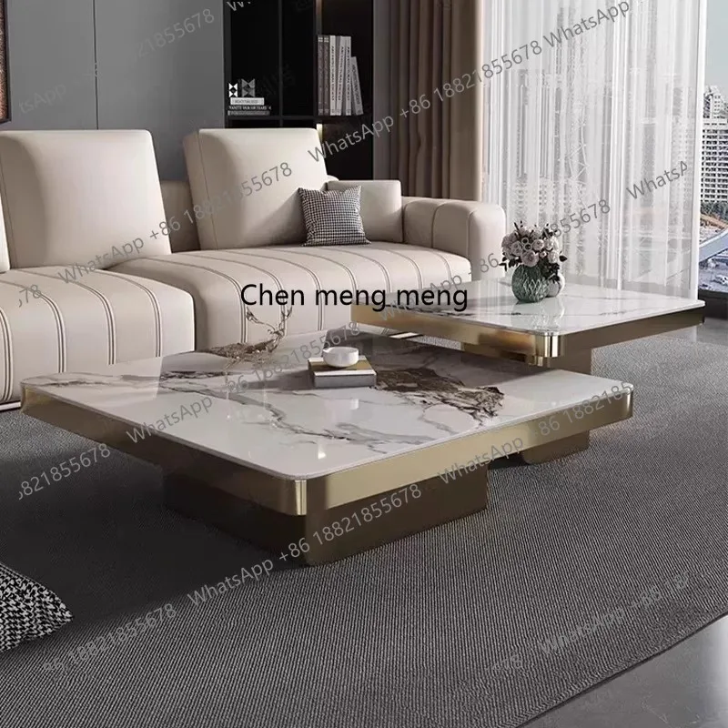 

Italian light luxury rock slab coffee table living room designer high-end square coffee table combination