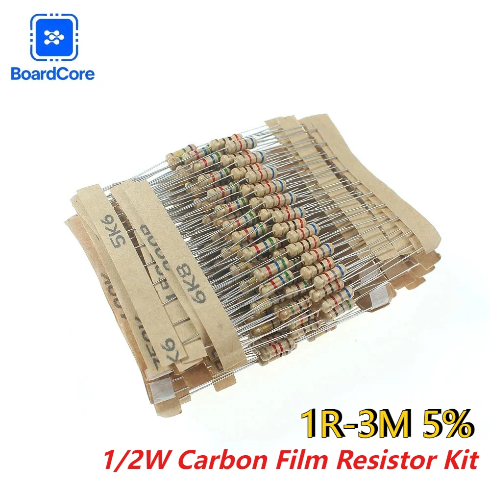 300PCS 1/2W Carbon Film Resistor Kit 5% 0.5W 1Ω-3MΩ 30 Values 120R 200R 1K 2.7K 10K 47K 100K 330K 1M 3M for DIY Circuit Repair