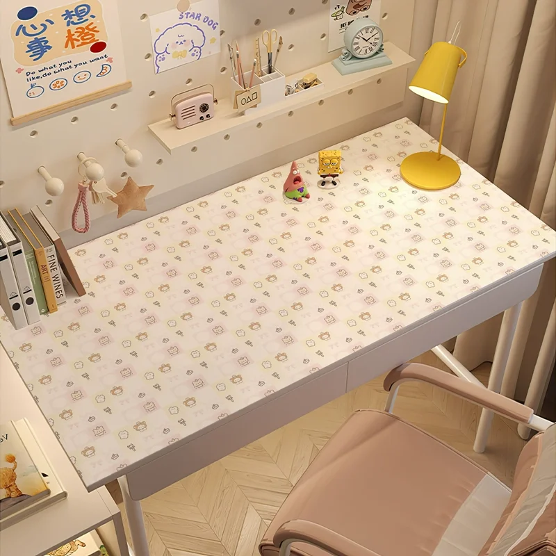 Kawaii Rilakkuma Cartoon PU Leather Desk Mat | Creative Waterproof Dining Table Pad for Student Dorm, Cute Study Desk Protector