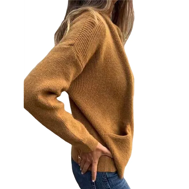 

CYCLI-Women's Zip Up Knit Cardigan Long Sleeve Stand Collar Sweater Outwear Coat With Pockets