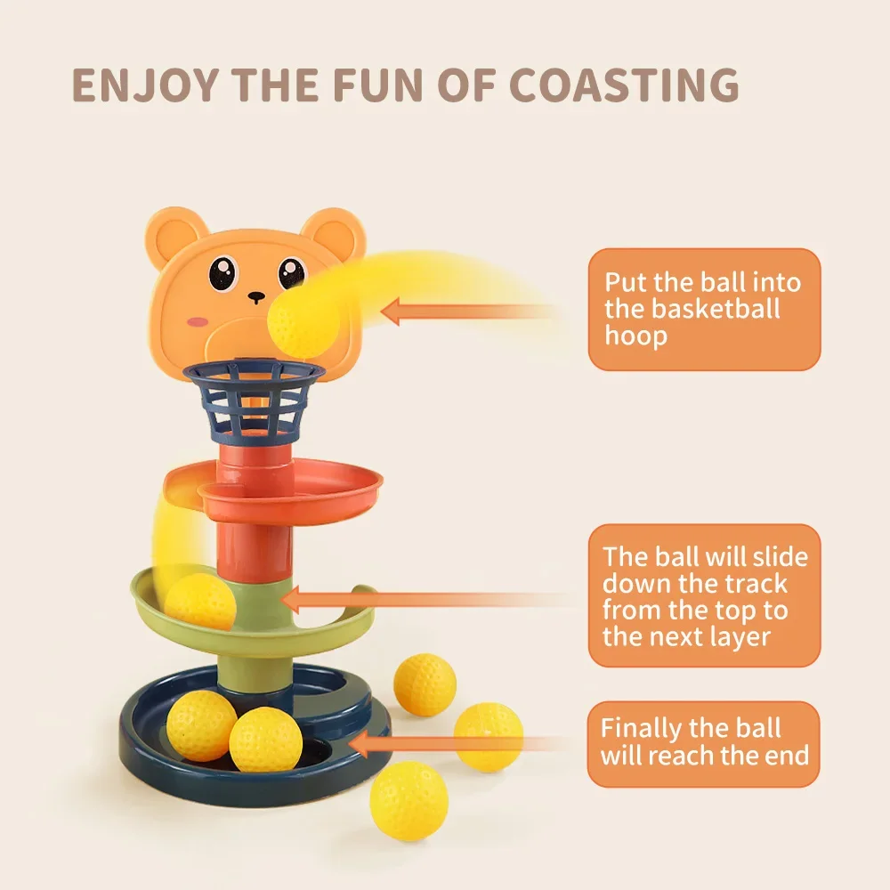 

Baby Toy Rotating Rolling Ball Gliding Tower Toddler Toy Rotating Early Educations Track Ball Stacking Toy Gift Box For Children