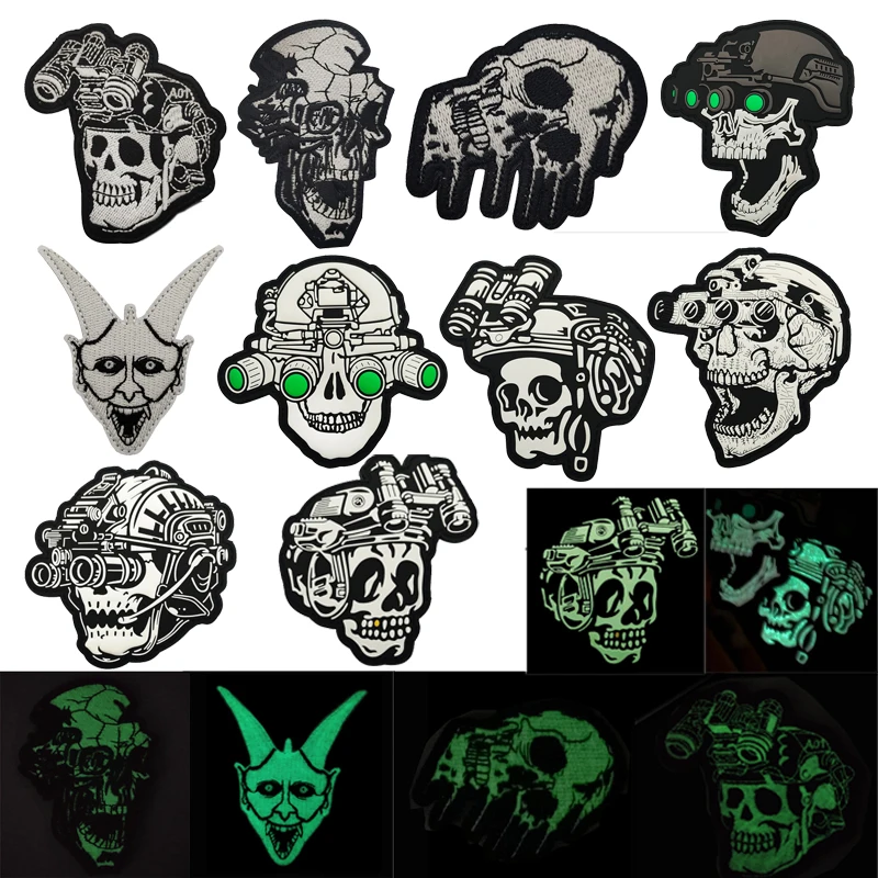 

Outdoors Rubber PVC Armband Luminous Skull Series Badge Bag Accessories with Hook and Loop Patches for Clothing