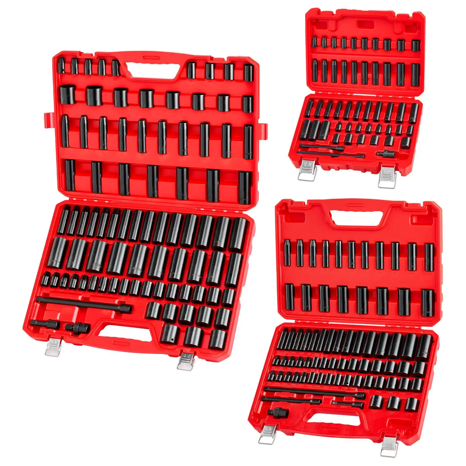 210 Piece Impact Socket Set 1/4 3/8 1/2 Inch Drive 6 Point Deep and Shallow SAE and Metric Sockets Cr Mo Steel with Extension Bars and Carrying Case