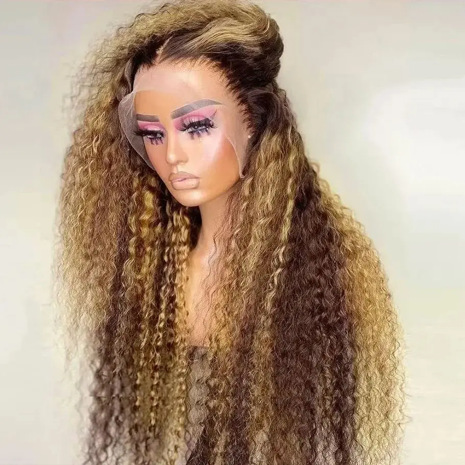 

36-дюймовый Highlight Ombre Curly Human Hair Парики Глубокая волна 13x4 Парик фронтальной части шнурка Бразильский цветной парик фронта шнурка 13x6 для женщин