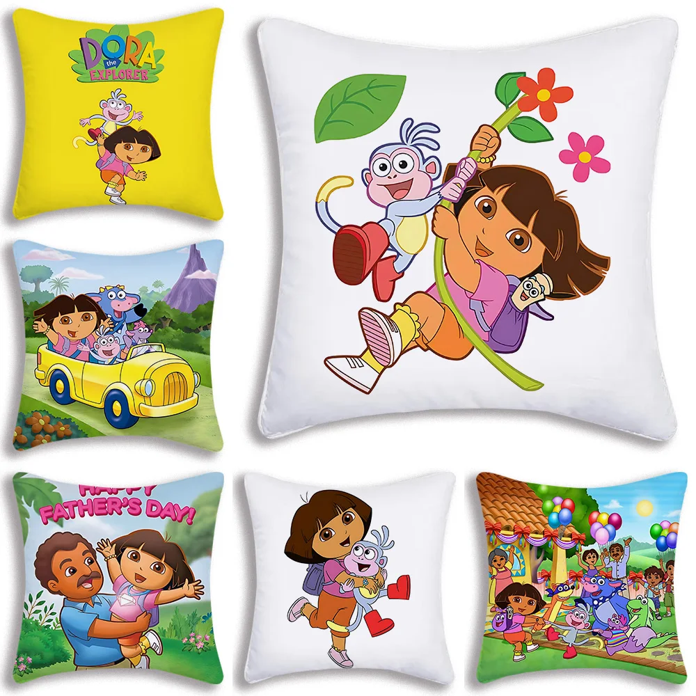 Pillow Covers Cartoon D-DoraS the Explorer Cartoon Sofa Decorative Home Double-sided Printing Short Plush Cute Cushion Cover