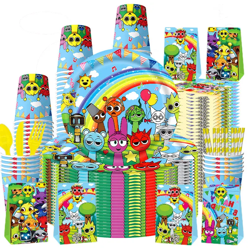 Sprunki Decorazione festa di compleanno Buon compleanno Sprunki Stoviglie usa e getta Banner Tazze Piatto Tovagliolo Palloncini Set Bomboniere