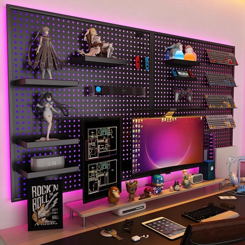 منظم حائط Pegboard لغرفة الألعاب، منظم رف تخزين المطبخ، ملحقات لوحة تخزين مثقوبة للمكتب المنزلي