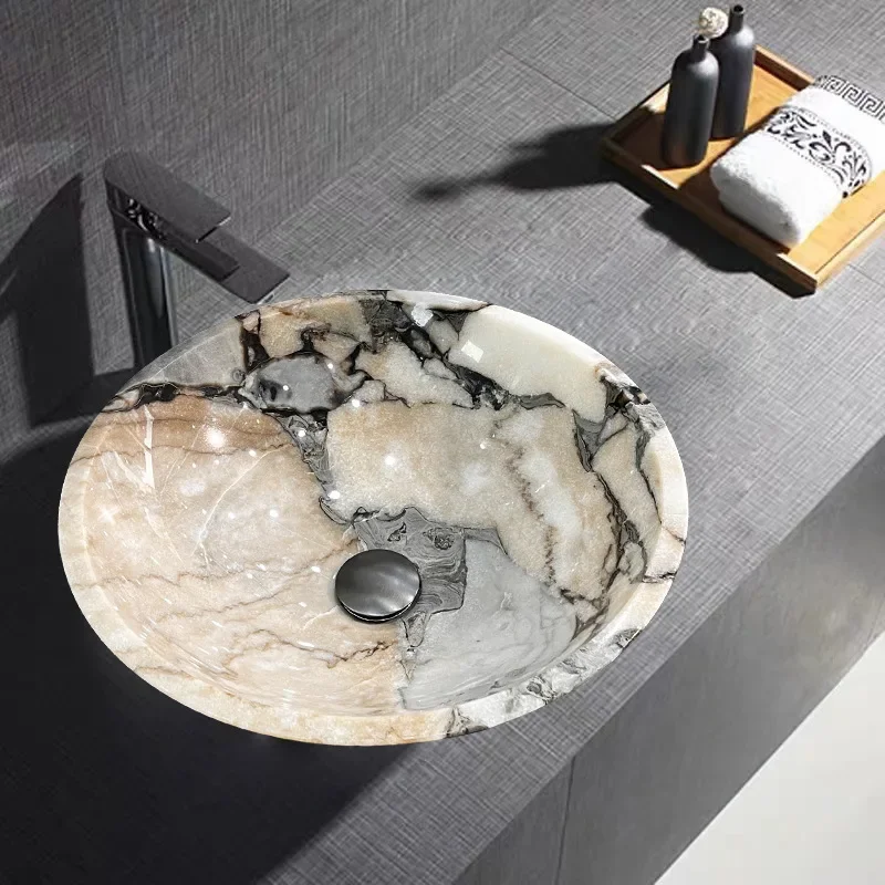 Straight grain white ancient wood grain marble, bathroom washbasin, washbasin, countertop stone washbasin