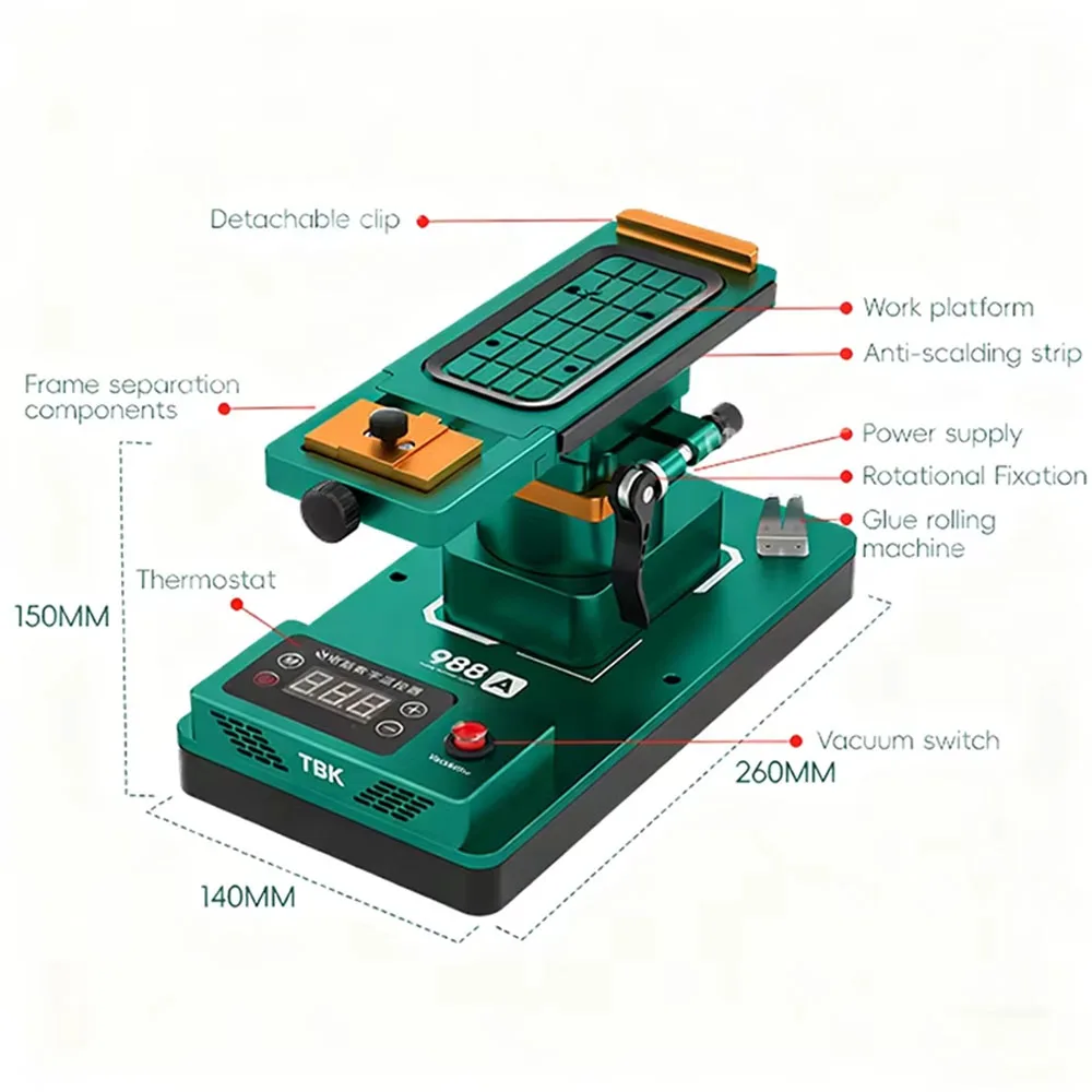 TBK 988A 360° Rotating Heating Separator 300W Vacuum Intelligent Temp Control For Mobile Phone Touch Screen/Frame Removal Tool
