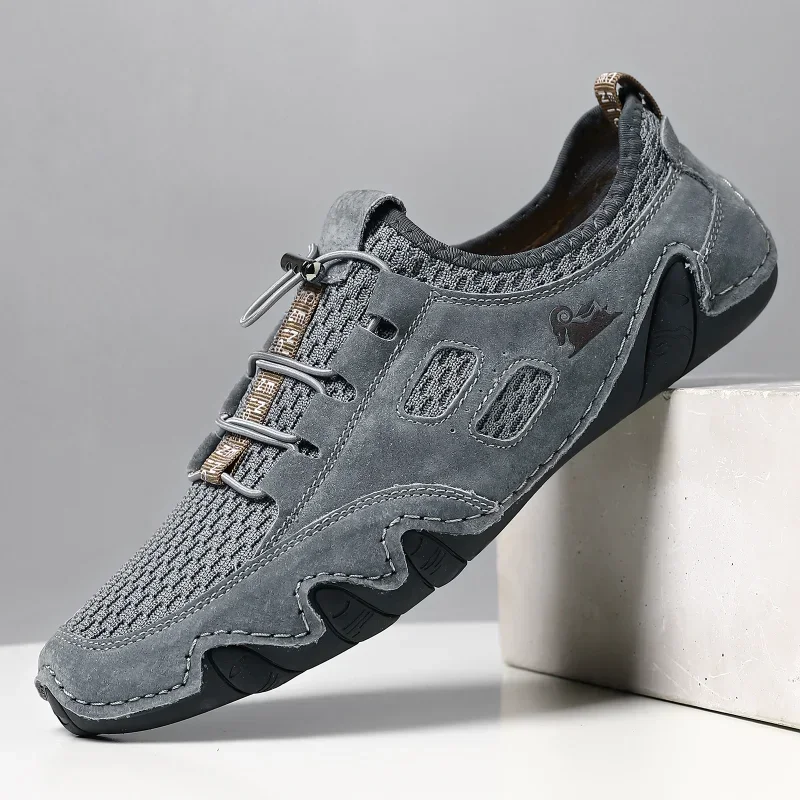 Men Fashion Sneakers Mesh Casual Shoes Lether Lac-up Mens Summer Lightweight Vulcanize Shoes Walking Sneakers Zapatillas Hombre