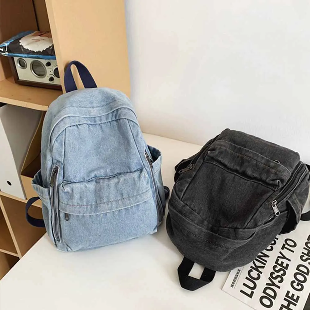 Women's Denim Zipper Backpack, New Outdoor Couple Backpack, Custom Embroidered Retro Denim Bag, Simple Holiday Gift Backpack