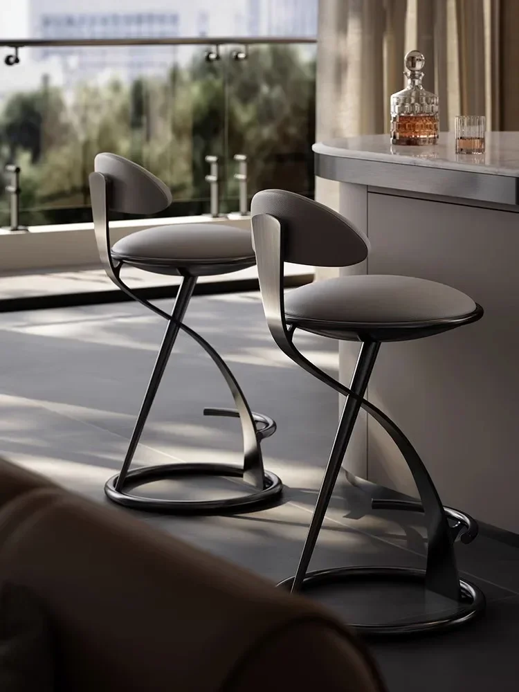 Customize stainless steel high stool Internet celebrity high-end home island hotel leather art metal bar chair backres