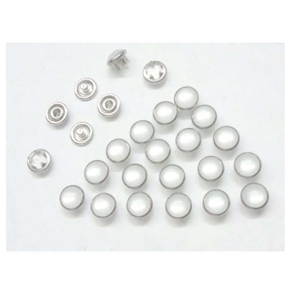 100Set 8mm white pearl prong Snap Button Press Button Studs Fasteners Hollow Prong Ring for Clothes Garment Sewing Bags  +Tools