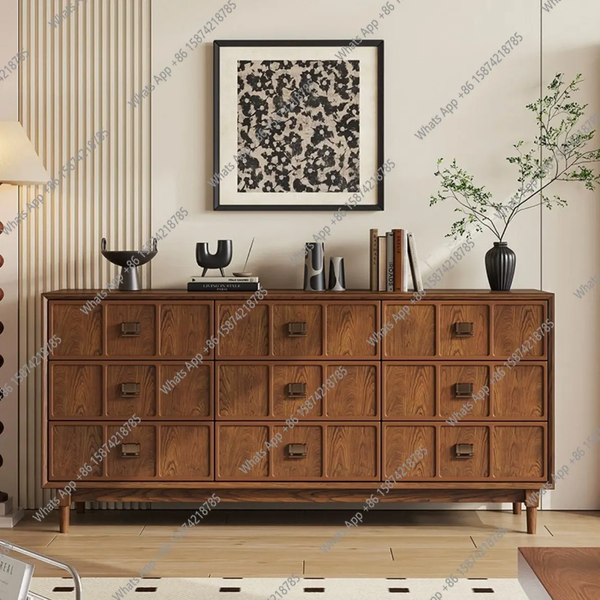 

American medieval solid wood ash wood dining side cabinet creative design living room partition locker entrance cabinet