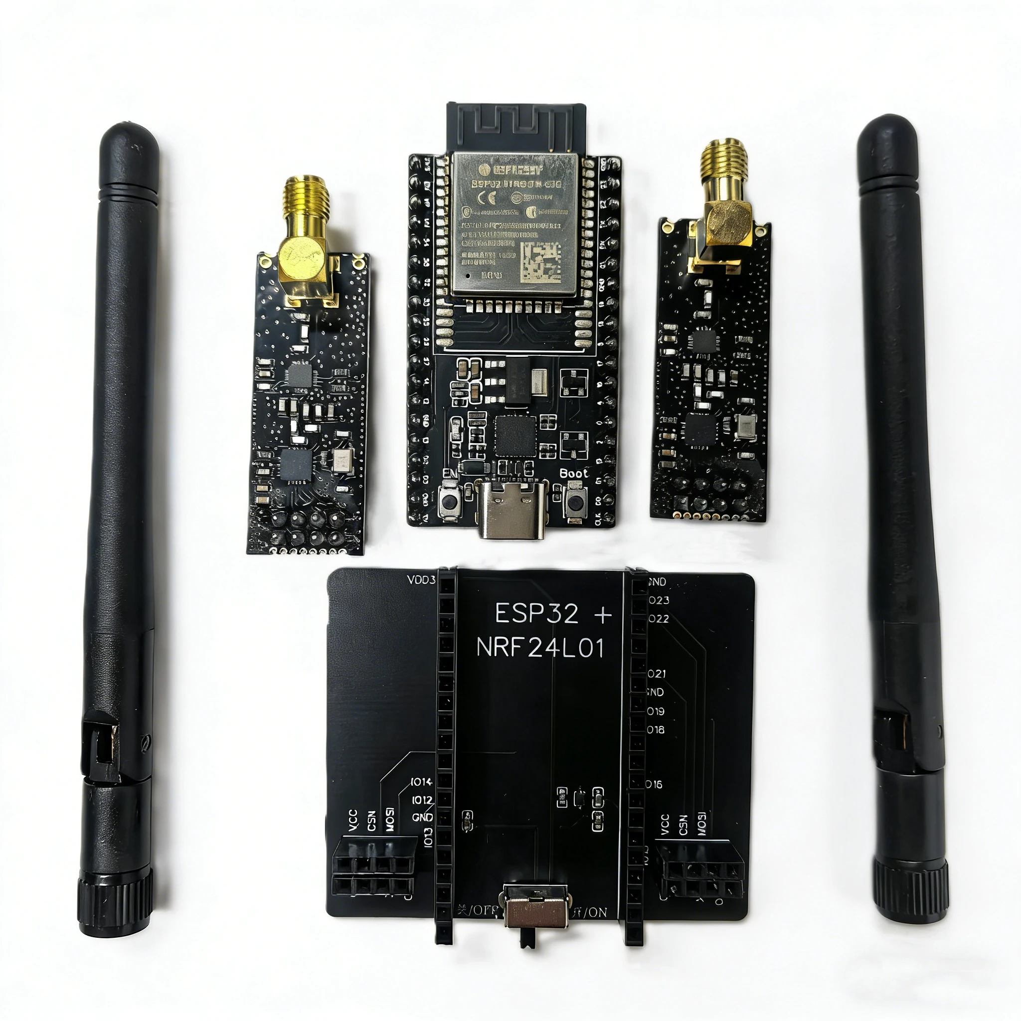 

Новая плата разработки модуля ESP32 DevKitC + NRF24L01 PA LNA 2.4GHz с поддержкой блокировки Bluetooth-сигналов и Wi-Fi.