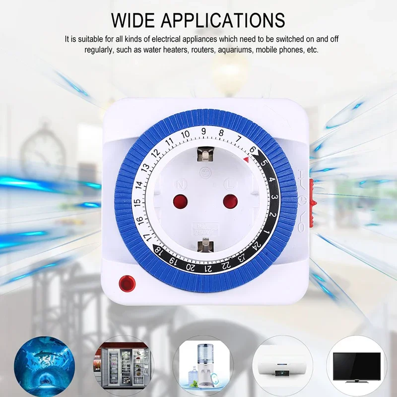 EU/US 24-uurs tijdschakelaar Timer Plug-in Mechanisch geaard Programmeerbaar Smart Countdown Loop Switch Socket Automatische uitschakeling