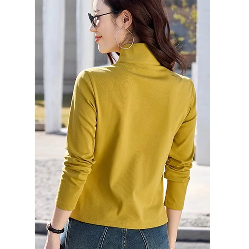 Korean version long sleeved T-shirt women's spring new cardigan jacket fashionable slim fit stand up collar double zipper top