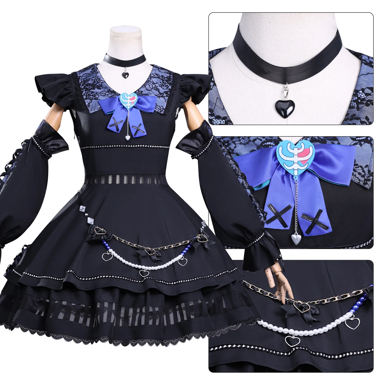 

Костюм для косплея игры Shikano Ichigo, черное платье Лолиты, униформа, стиль Jirai Kei, наряд для ролевых игр, полный комплект для женщин, тематическая вечеринка