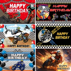 Cartoon Motocross Racing Dirt Bike Motorcycle Theme Children Boy First Birthday Party Photography Room Wall Banner Decoration ﻿