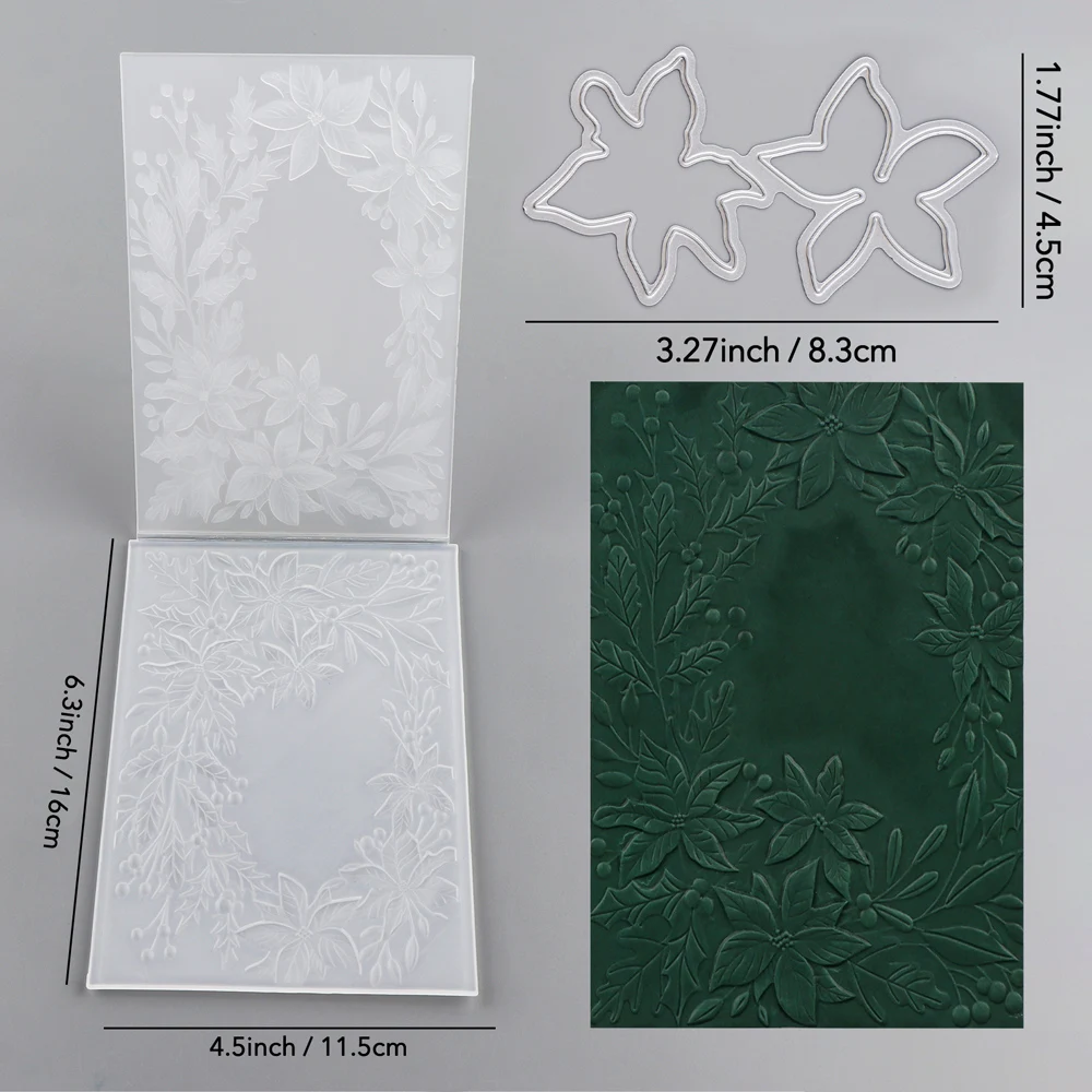 2pcs/set Poinsettia Corner 3D Embossing Folder and Metal Cutting Dies For DIY Card Scrapbooking Paper Crafting Project Making