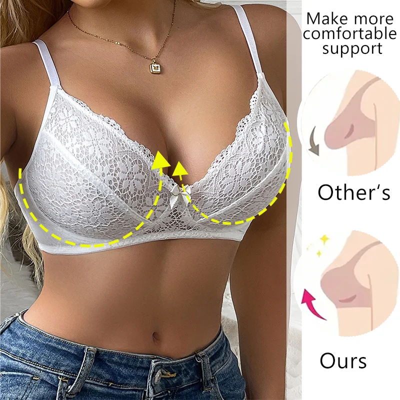 

Women Ultra Thin Bra Sexy Floral Lace Underwear Adjustable Strap Bralette without Underwire Girls Push Up Brassiere A-D Cup