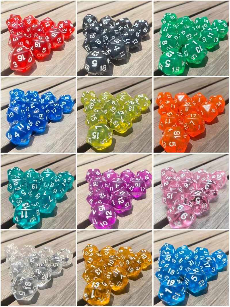 Hotsale 10pcs 20 Sided Acrylic Dice Sets Transparent Colorful D20 For Table Game