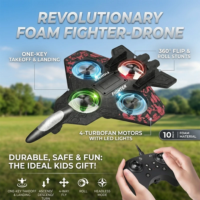 RC Jet Flugzeug Flugspielzeug mit Licht, Gleiter 2.4G EPP Stunt Ferngesteuertes Schaumstoff-Kampfflugzeug Spielzeug für Jungen Kinder Geburtstagsgeschenke