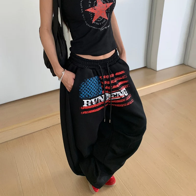 新しいハイストリート女性カジュアルパンツアメリカンヒップホップワイドレッグスウェットパンツ春秋トレンディストリートウェア多用途スポーツズボン