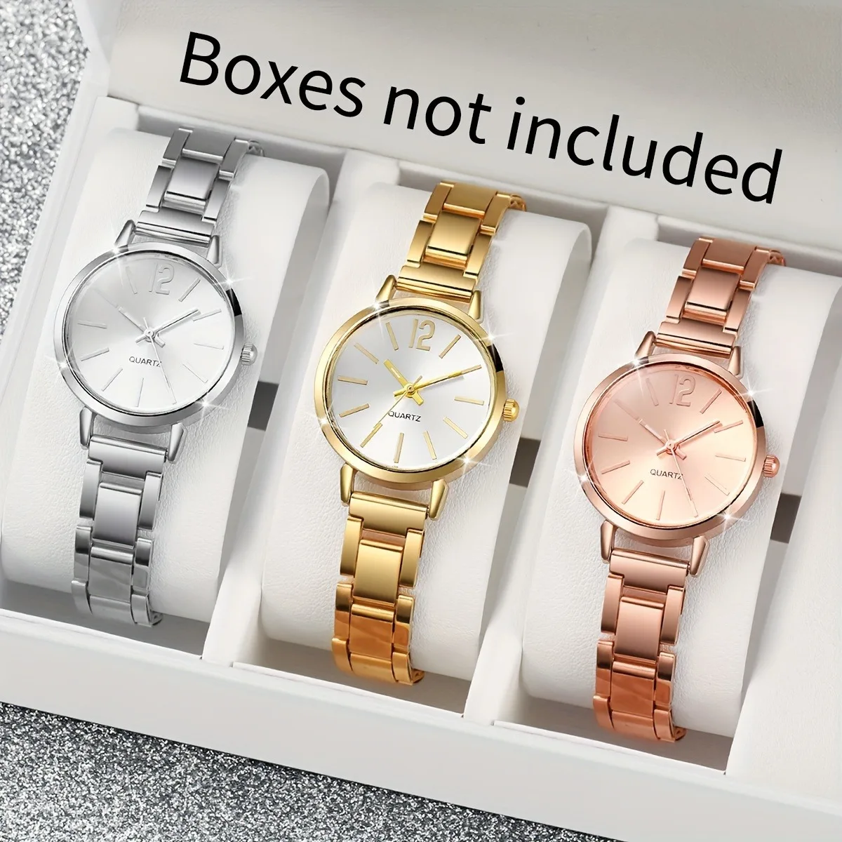 3pcs Women\'s Quartz Watch Steel Strap Fashion Simple Digital Scale Small Dial Quartz Wrist Watch