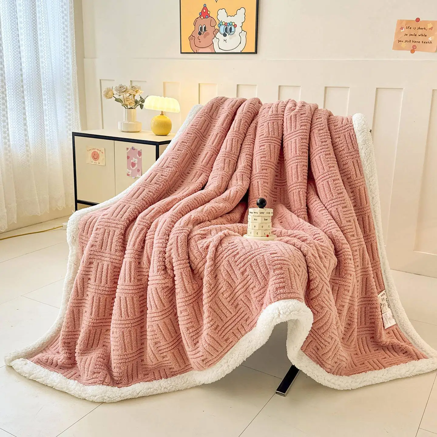 Thickened Double Layer Lamb Velvet Taffeta Blanket Warm Office Nap Blanket Small Quilt Crossing Border Woolen Velvet Blanket