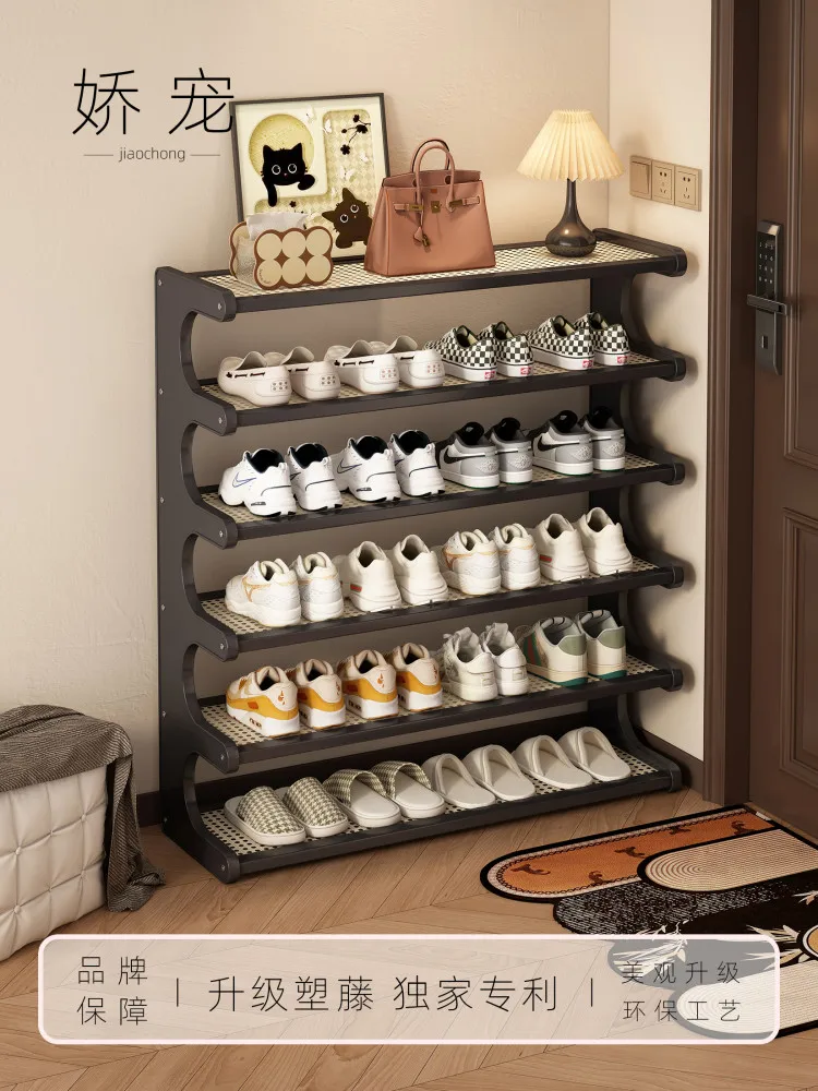 

Medieval style bamboo rattan shoe rack door household simple multi-layer shoe cabinet rental room shoe storage shelf