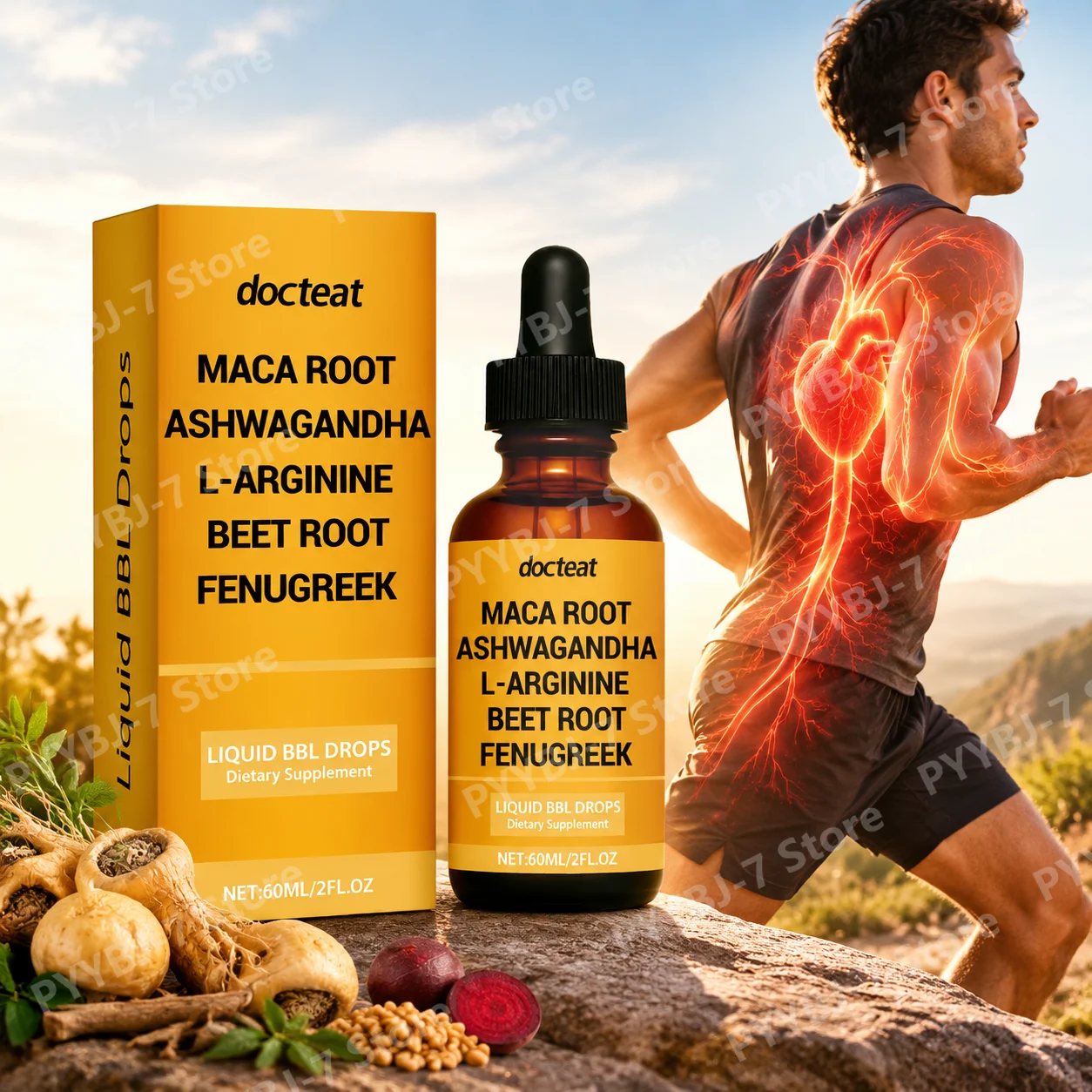 BBL Liquid Drops Ease Stress Extends Exercise Endurance, Maca Ashwagandha L-Arginine Formula, Enhance Blood Circulation 60 ML