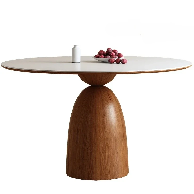 Slate round table all solid wood dining table household small apartment simple dining table