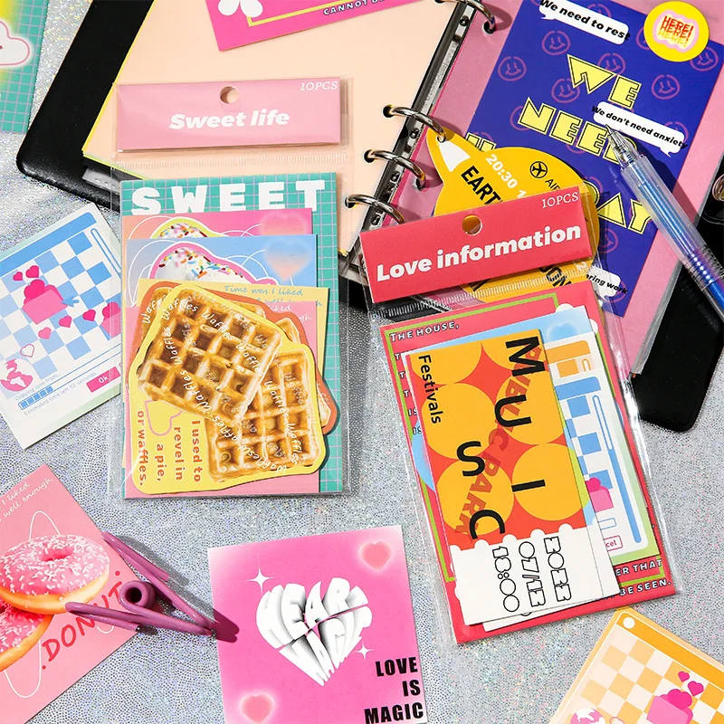 10Pcs Heartbeat Dessert Decorative Card DIY Material Hand Account Collage Album Journal Scrapbook Postcard Background Stationery