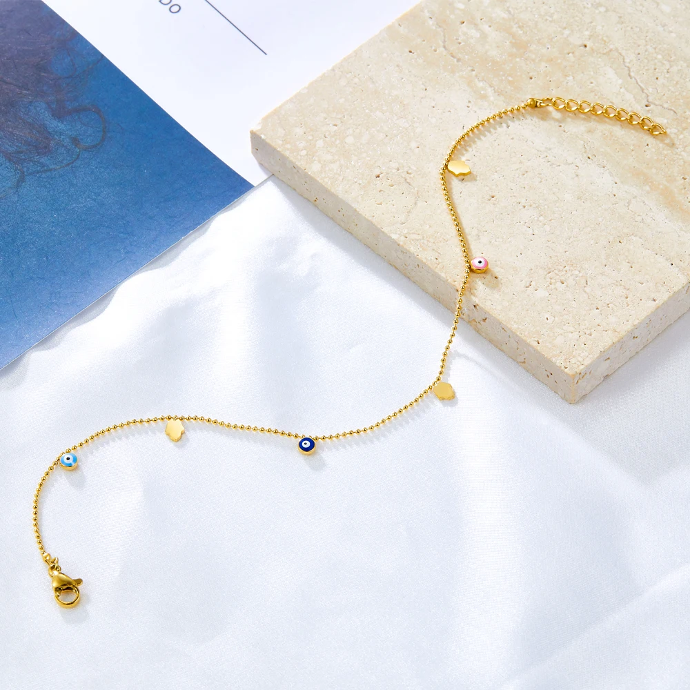 Boho Gold Color Enamel Round Evil Eye Anklet, Summer Gift